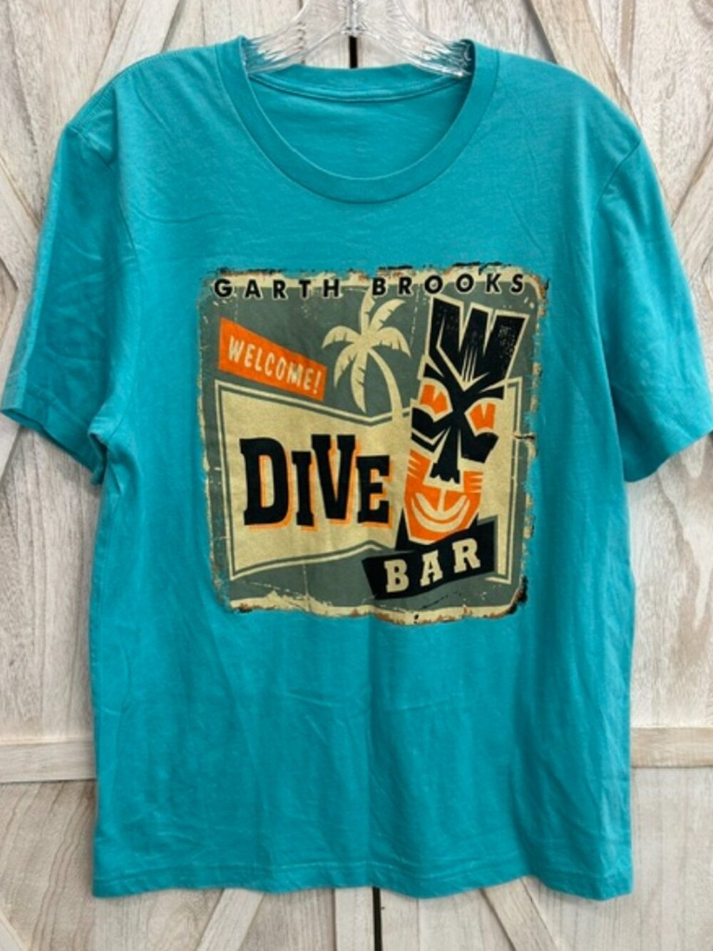 Garth Brooks Dive Bar T Shirt Mens M Turquoise Country Music Double Sided Tour
